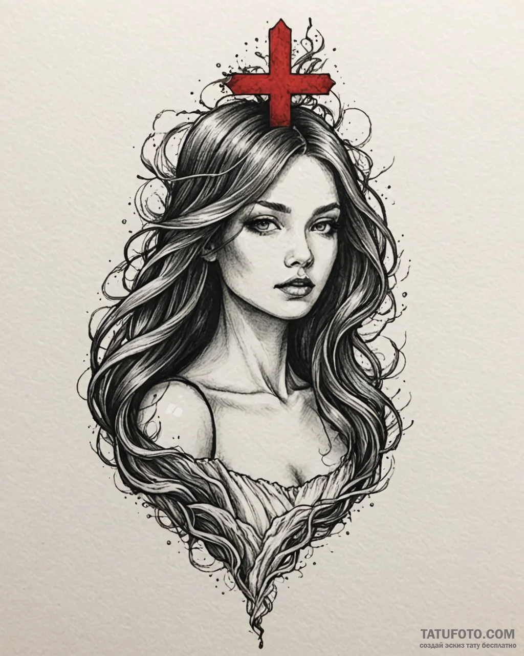Tat tattoo sketch, water elemental with flowi... - эскиз тату (№1753409061_0, 25.07.2025 02:04) — Tatufoto.com