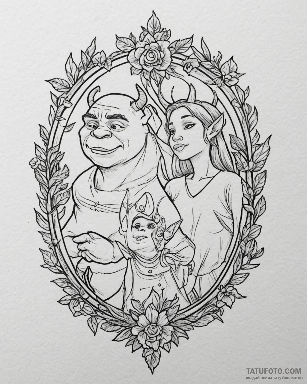 Eskizto, tattoo sketch, shrek and fiona fairy... - эскиз тату (№1753409266_0, 25.07.2025 02:07) — Tatufoto.com
