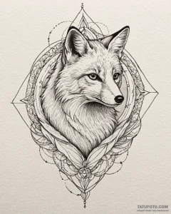 Tattoo sketch, delicate minimalist fox curled... - эскиз тату (№1753409879_0, 25.07.2025 02:17) — Tatufoto.com