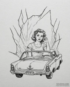 Tattoo sketch, judy hiding behind car, suspen... - эскиз тату (№1753410084_0, 25.07.2025 02:21) — Tatufoto.com