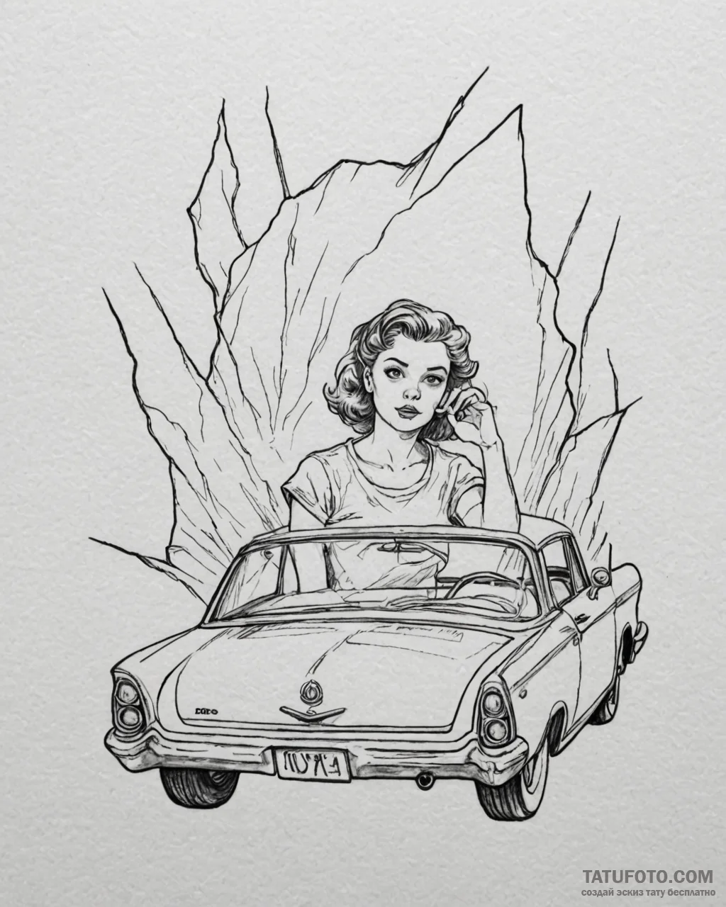 Tattoo sketch, judy hiding behind car, suspen... - эскиз тату (№1753410084_0, 25.07.2025 02:21) — Tatufoto.com