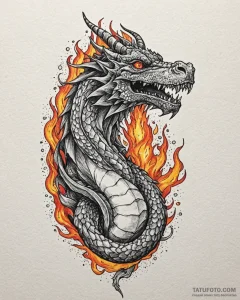Tattoo sketch, dragon roaring with fire breat... - эскиз тату (№1753410289_0, 25.07.2025 02:24) — Tatufoto.com