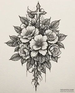 Tat tattoo sketch, wild rose bush with sharp... - эскиз тату (№1753410699_0, 25.07.2025 02:31) — Tatufoto.com