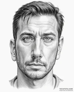 Tattoo sketch, jim’s face with determined eye... - эскиз тату (№1753411519_0, 25.07.2025 02:45) — Tatufoto.com