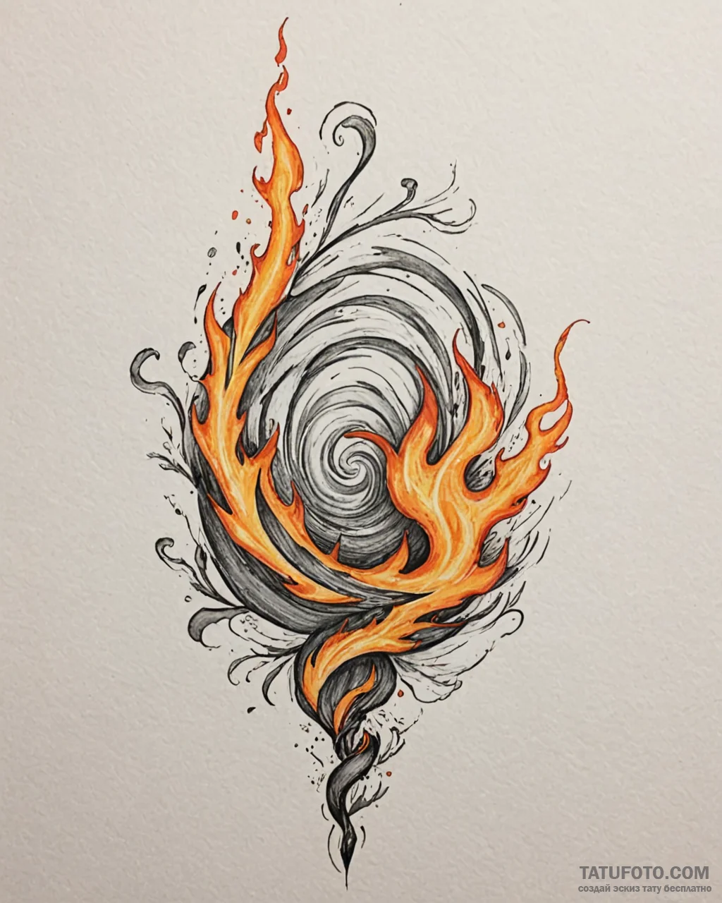 Tat tattoo sketch, fiery smoke twirling upwar... - эскиз тату (№1753412546_0, 25.07.2025 03:02) — Tatufoto.com