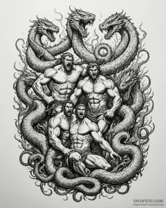Tattoo sketch, hercules battling multi-headed... - эскиз тату (№1753412956_0, 25.07.2025 03:09) — Tatufoto.com