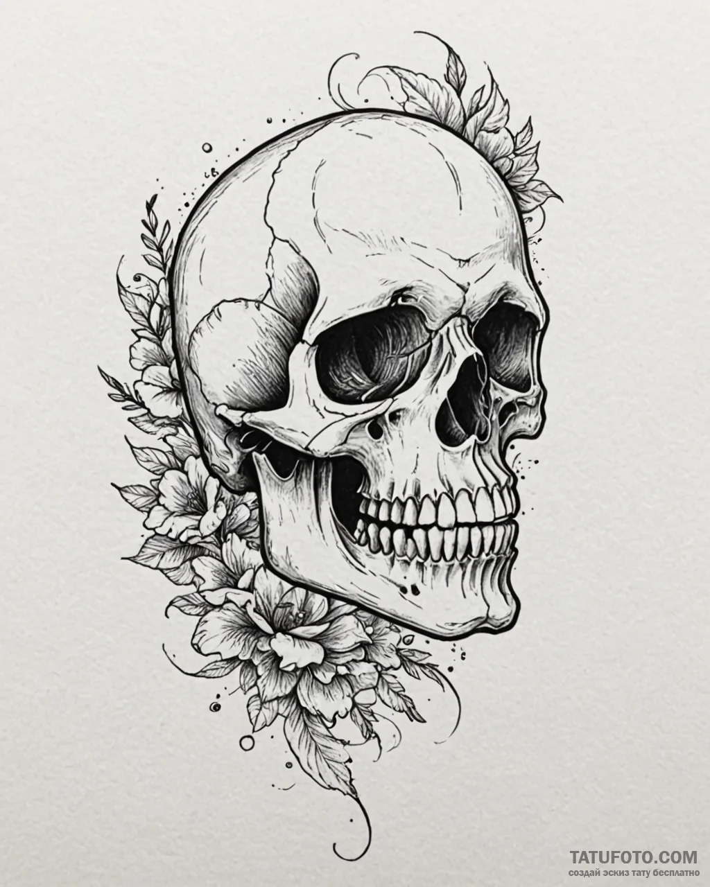 Tat tattoo sketch, skull with strong handwrit... - эскиз тату (№1753413159_0, 25.07.2025 03:12) — Tatufoto.com