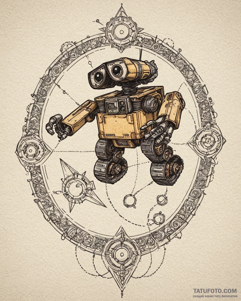 Eskizto, tattoo sketch, wall-e picking up tra... - эскиз тату (№1753413568_0, 25.07.2025 03:19) — Tatufoto.com