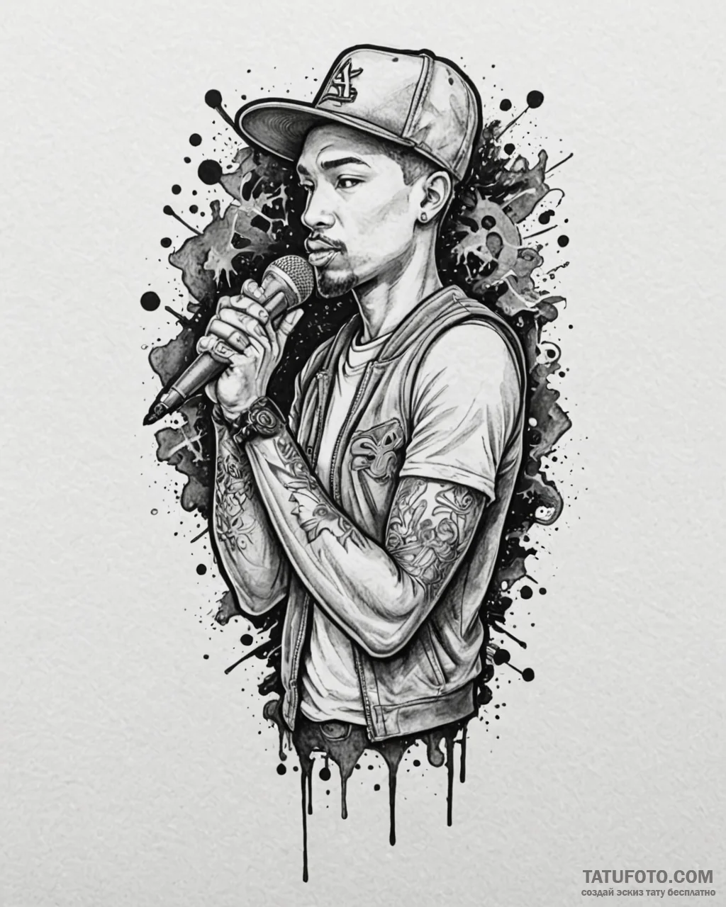 Tat tattoo sketch, rapper’s microphone with g... - эскиз тату (№1753413978_0, 25.07.2025 03:26) — Tatufoto.com