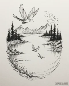 Tattoo sketch, haku and chihiro flying over l... - эскиз тату (№1753414592_0, 25.07.2025 03:36) — Tatufoto.com