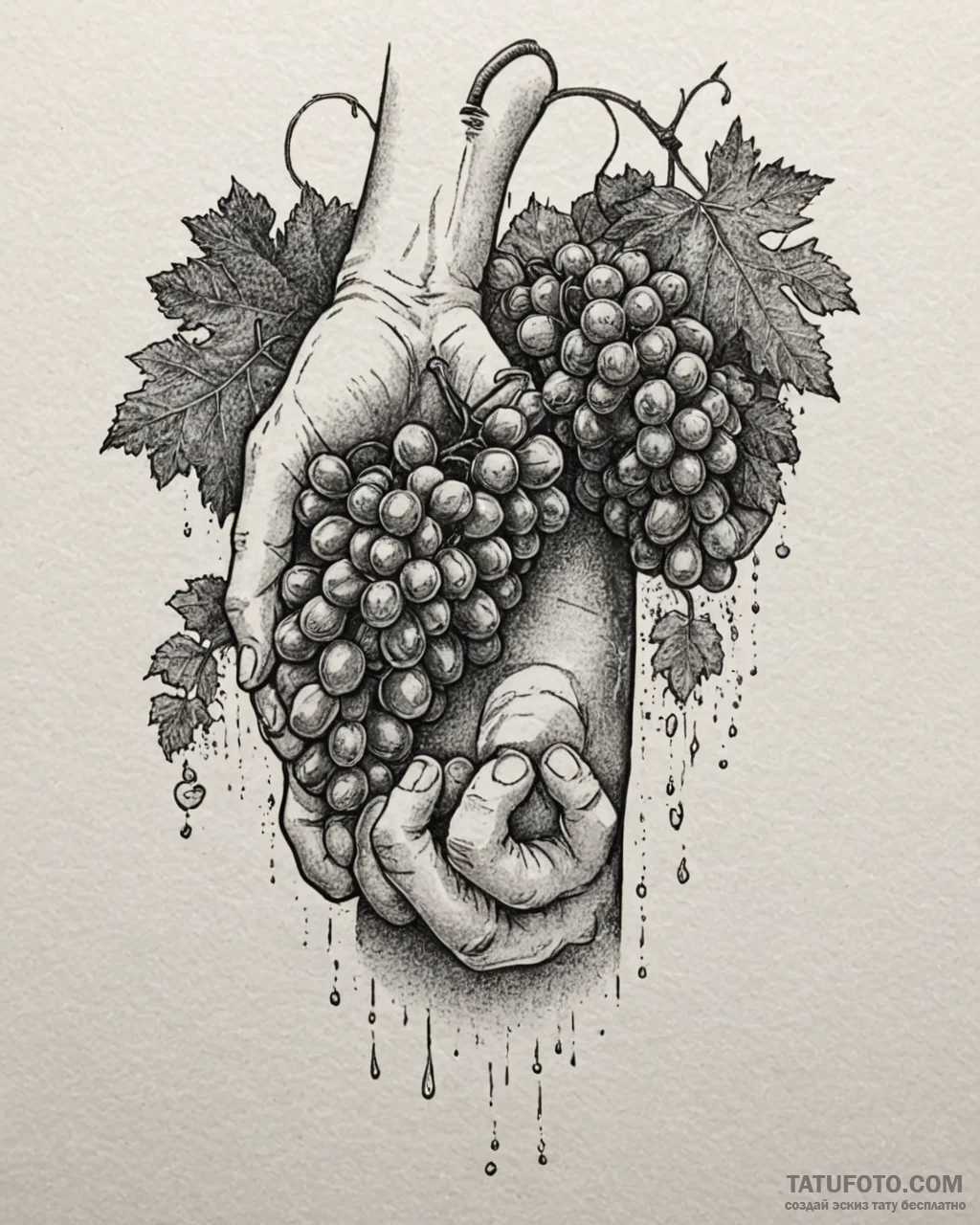 Tat tattoo sketch, winemaker’s hands holding... - эскиз тату (№1753415412_0, 25.07.2025 03:50) — Tatufoto.com