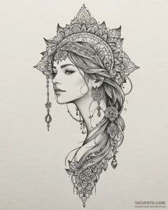 Tat tattoo sketch, boho woman with mandala ta... - эскиз тату (№1753416231_0, 25.07.2025 04:03) — Tatufoto.com