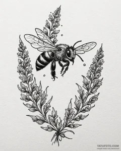 Tattoo sketch, golden honeybee hovering over... - эскиз тату (№1753417050_0, 25.07.2025 04:17) — Tatufoto.com