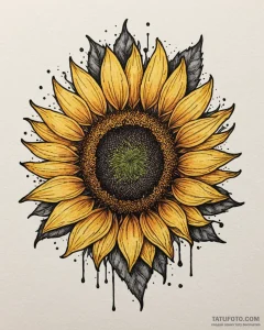 Tat tattoo sketch, bold neotraditional sunflo... - эскиз тату (№1753417459_0, 25.07.2025 04:24) — Tatufoto.com