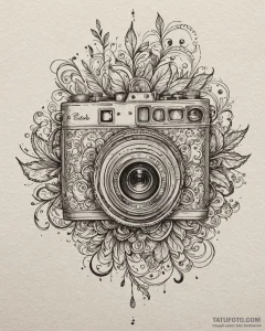 Tat tattoo sketch, vintage camera with film r... - эскиз тату (№1753417870_0, 25.07.2025 04:31) — Tatufoto.com
