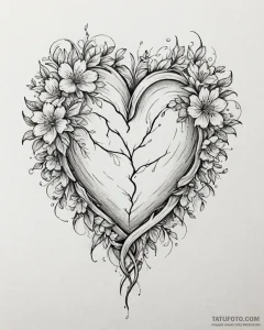 Tat tattoo sketch, romantic heart intertwined... - эскиз тату (№1753418485_0, 25.07.2025 04:41) — Tatufoto.com