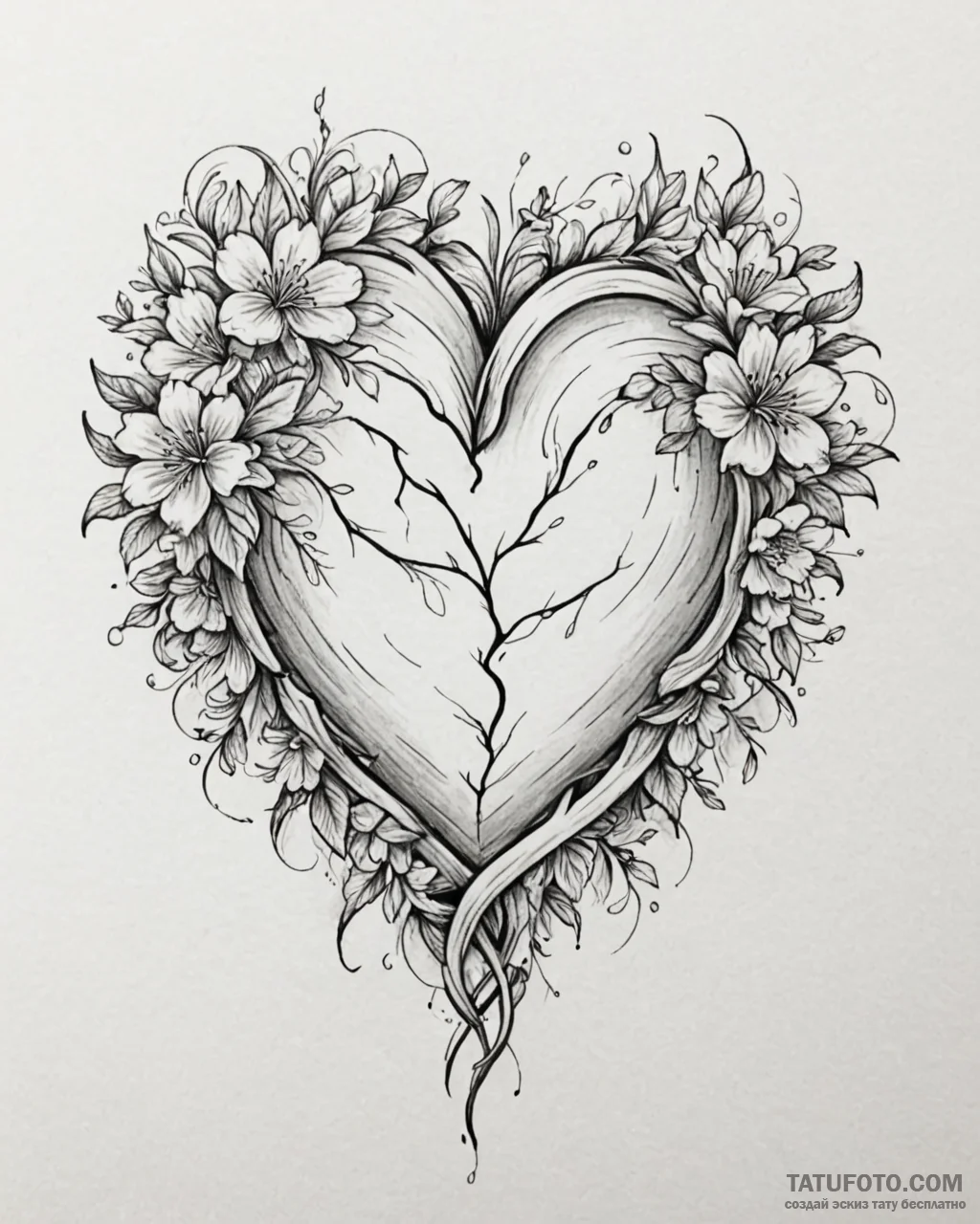 Tat tattoo sketch, romantic heart intertwined... - эскиз тату (№1753418485_0, 25.07.2025 04:41) — Tatufoto.com