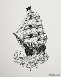 Tattoo sketch, old pirate ship sailing with t... - эскиз тату (№1753419303_0, 25.07.2025 04:55) — Tatufoto.com