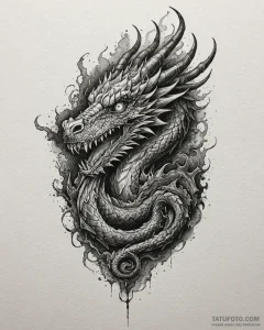 Tattoo sketch, dragon eyes glowing through sm... - эскиз тату (№1753420327_0, 25.07.2025 05:12) — Tatufoto.com