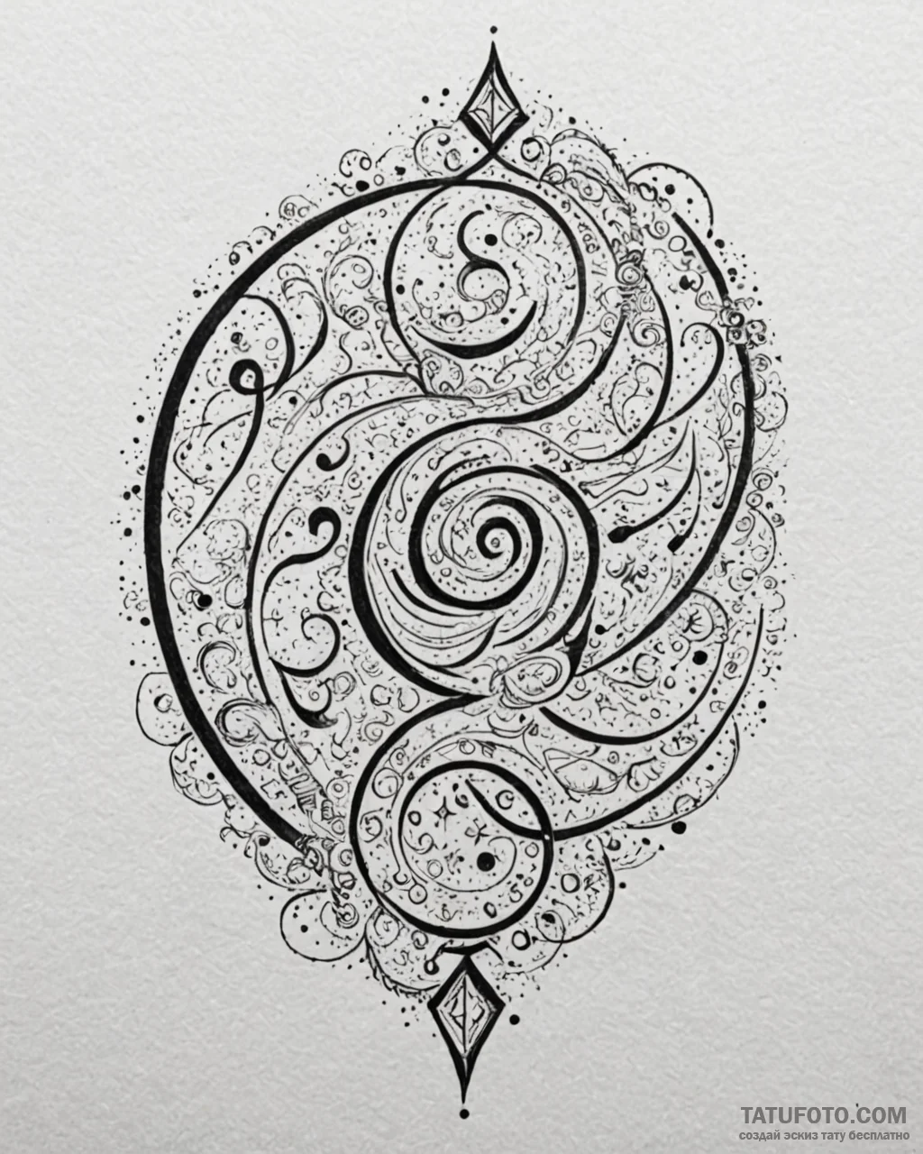 Tat tattoo sketch, swirling magical glyphs an... - эскиз тату (№1753421350_0, 25.07.2025 05:29) — Tatufoto.com