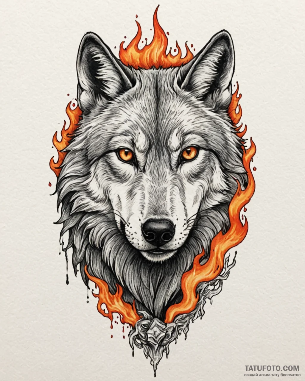 Tat tattoo sketch, wolf with fiery eyes and f... - эскиз тату (№1753421555_0, 25.07.2025 05:32) — Tatufoto.com