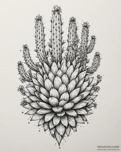 Tat tattoo sketch, cluster of desert cacti ad... - эскиз тату (№1753421965_0, 25.07.2025 05:39) — Tatufoto.com