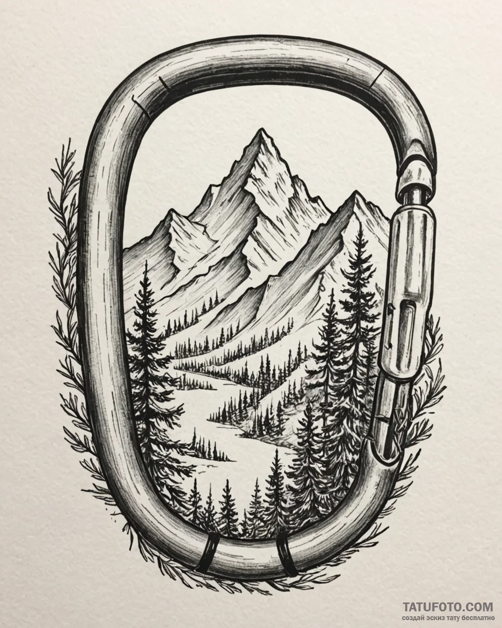 Tat tattoo sketch, mountain climber’s carabin... - эскиз тату (№1753422375_0, 25.07.2025 05:46) — Tatufoto.com