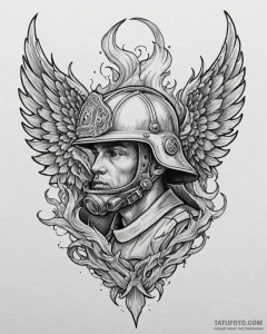 Tat tattoo sketch, firefighter’s helmet with... - эскиз тату (№1753424219_0, 25.07.2025 06:16) — Tatufoto.com