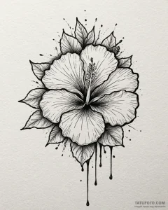 Tat tattoo sketch, vibrant hibiscus flower wi... - эскиз тату (№1753424833_0, 25.07.2025 06:27) — Tatufoto.com