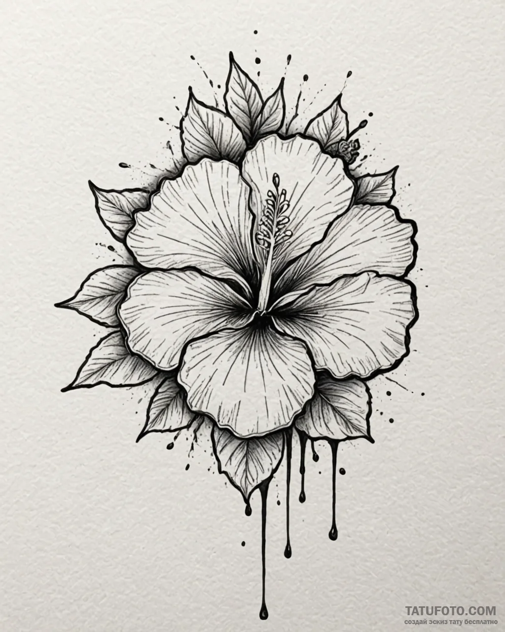 Tat tattoo sketch, vibrant hibiscus flower wi... - эскиз тату (№1753424833_0, 25.07.2025 06:27) — Tatufoto.com