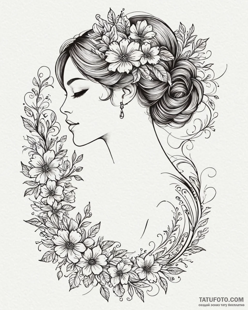 Tat tattoo sketch, fashion model silhouette f... - эскиз тату (№1753425039_0, 25.07.2025 06:30) — Tatufoto.com