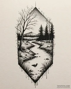 Tattoo sketch, spirit and little creek silhou... - эскиз тату (№1753425448_0, 25.07.2025 06:37) — Tatufoto.com