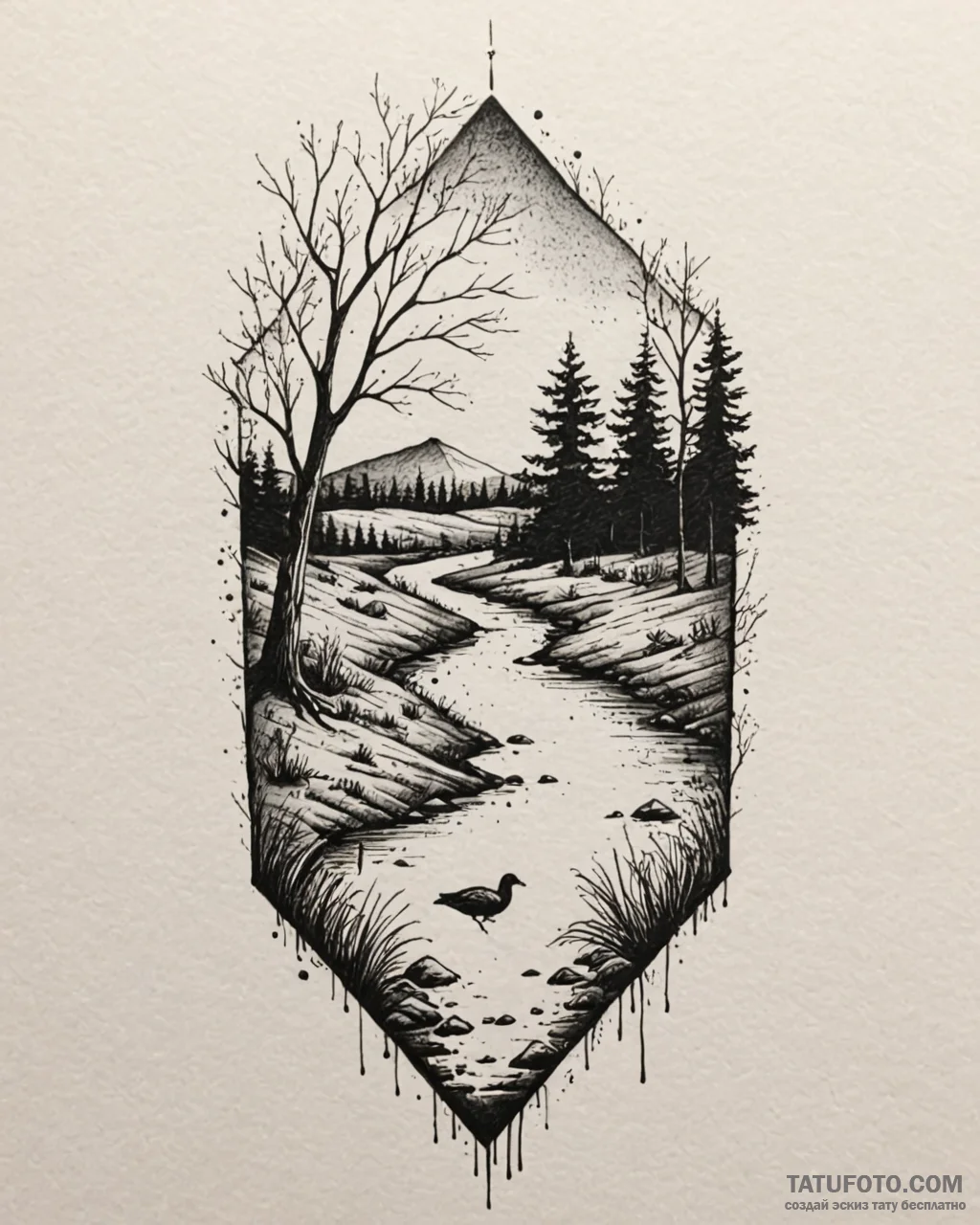 Tattoo sketch, spirit and little creek silhou... - эскиз тату (№1753425448_0, 25.07.2025 06:37) — Tatufoto.com