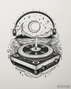 Tat tattoo sketch, neon turntable glowing und... - эскиз тату (№1753425857_0, 25.07.2025 06:44) — Tatufoto.com