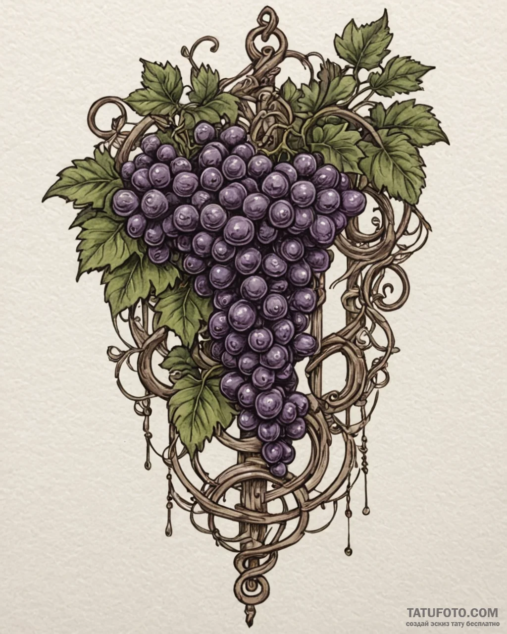 Tat tattoo sketch, grapevine winding around w... - эскиз тату (№1753426265_0, 25.07.2025 06:51) — Tatufoto.com