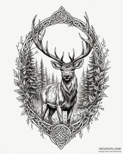 Tattoo sketch, celtic forest with deer and ar... - эскиз тату (№1753426881_0, 25.07.2025 07:01) — Tatufoto.com