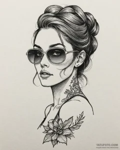 Tattoo sketch, holley shiftwell with sunglass... - эскиз тату (№1753429350_0, 25.07.2025 07:42) — Tatufoto.com