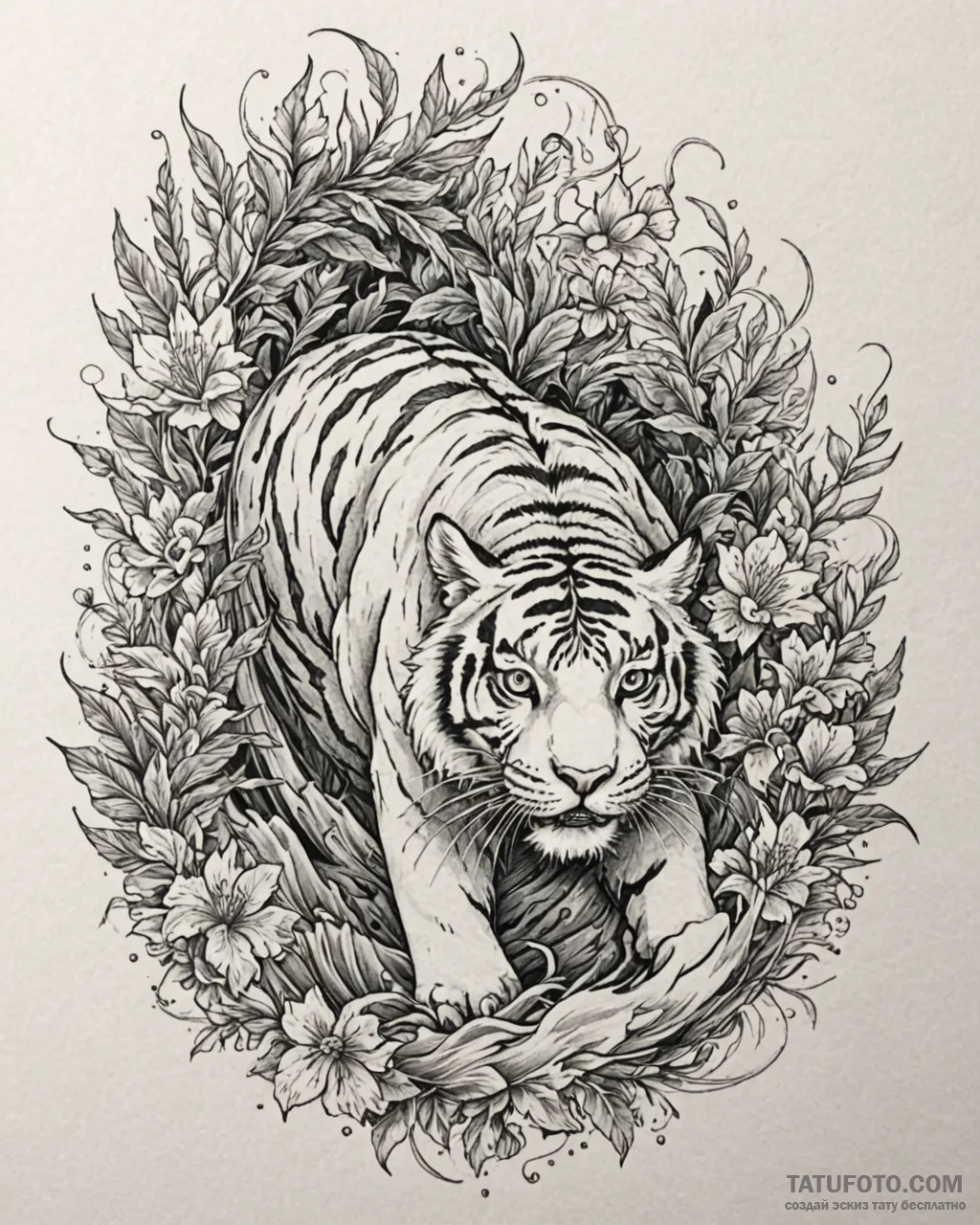 Tattoo sketch, hyperrealistic tiger prowling... - эскиз тату (№1753429966_0, 25.07.2025 07:52) — Tatufoto.com