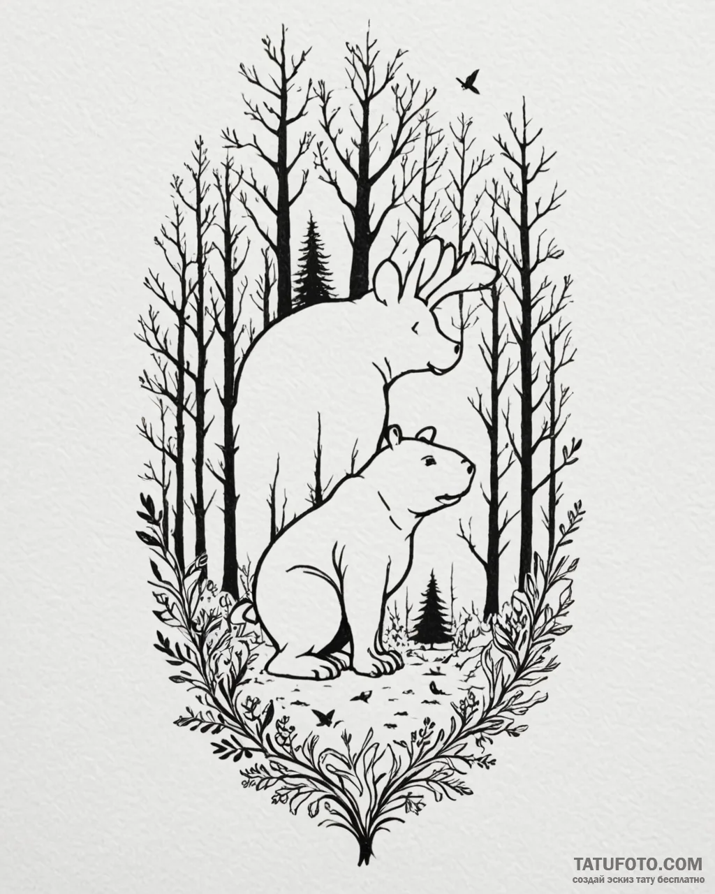 Eskizto, tattoo sketch, shrek’s silhouette wi... - эскиз тату (№1753430585_0, 25.07.2025 08:03) — Tatufoto.com