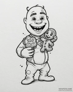 Eskizto, tattoo sketch, shrek holding gingy (... - эскиз тату (№1753432929_0, 25.07.2025 08:42) — Tatufoto.com