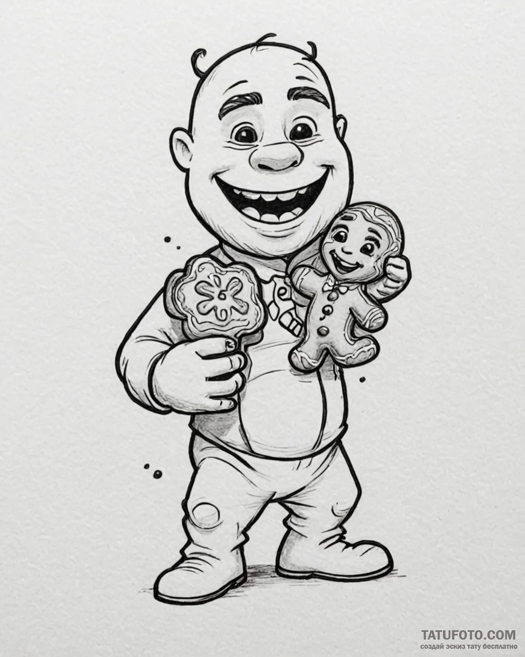 Eskizto, tattoo sketch, shrek holding gingy (... - эскиз тату (№1753432929_0, 25.07.2025 08:42) — Tatufoto.com
