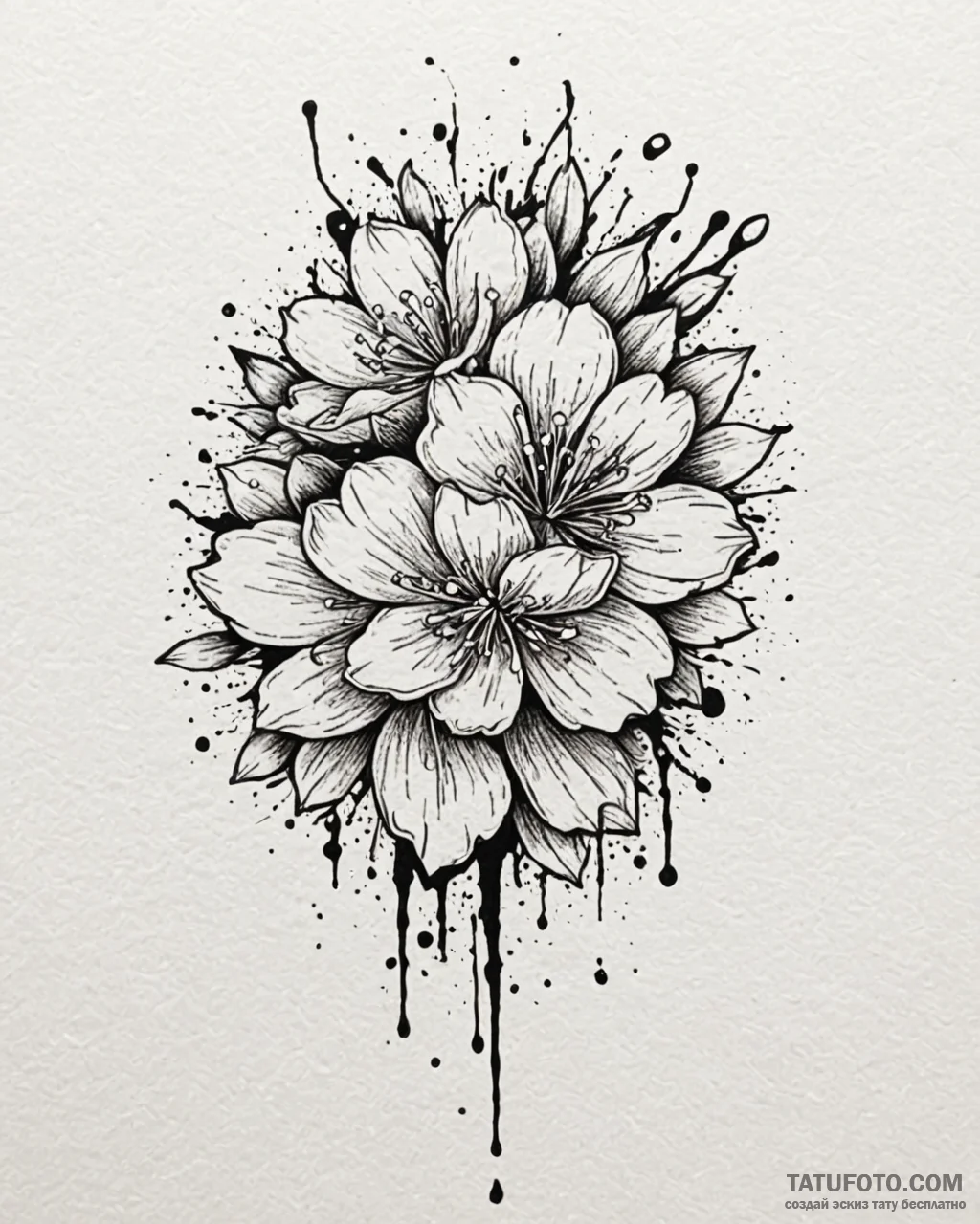 Tattoo sketch, sakura petals drifting over ab... - эскиз тату (№1753433358_0, 25.07.2025 08:49) — Tatufoto.com