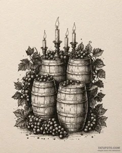 Tat tattoo sketch, winemaker’s barrels stacke... - эскиз тату (№1753433575_0, 25.07.2025 08:52) — Tatufoto.com