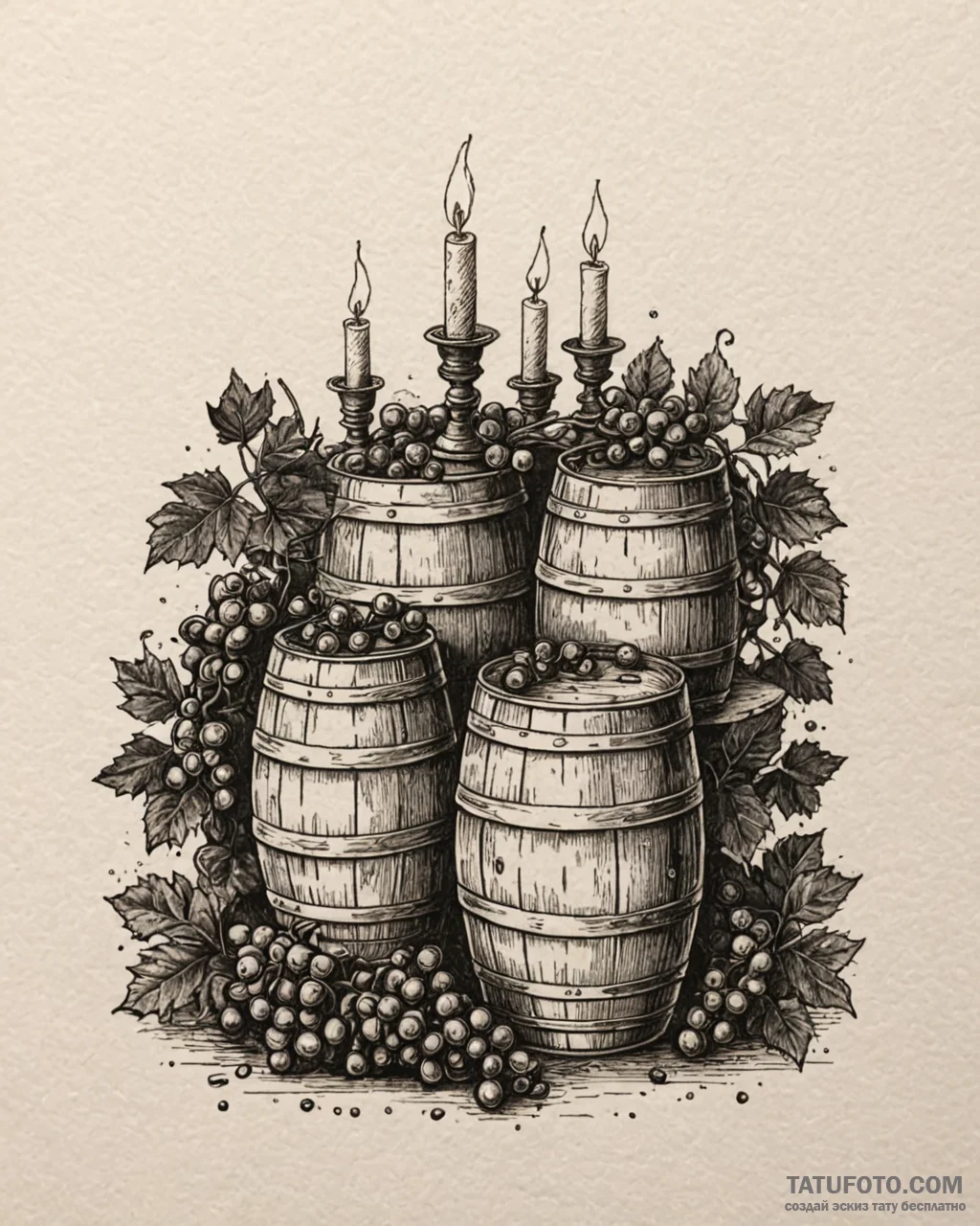 Tat tattoo sketch, winemaker’s barrels stacke... - эскиз тату (№1753433575_0, 25.07.2025 08:52) — Tatufoto.com