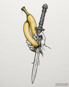 Tattoo sketch, kevin holding banana like swor... - эскиз тату (№1753435251_0, 25.07.2025 09:20) — Tatufoto.com