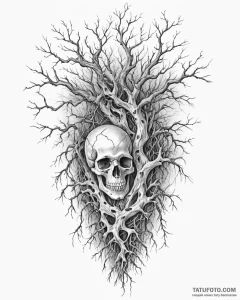 Tat tattoo sketch, skull wrapped in twisted t... - эскиз тату (№1753435670_0, 25.07.2025 09:27) — Tatufoto.com