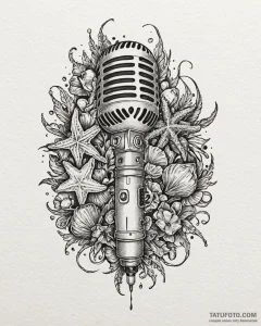 Tat tattoo sketch, vintage microphone surroun... - эскиз тату (№1753436302_0, 25.07.2025 09:38) — Tatufoto.com