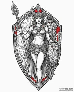 Tattoo sketch, athena with owl perched on sho... - эскиз тату (№1753436924_0, 25.07.2025 09:48) — Tatufoto.com