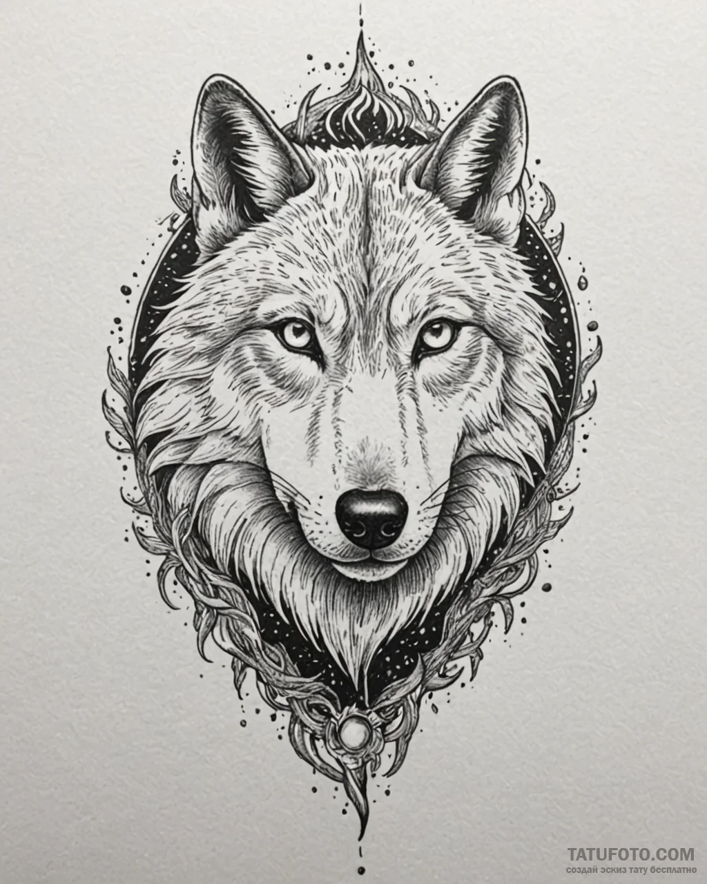 Tat tattoo sketch, magical wolf with glowing... - эскиз тату (№1753437333_0, 25.07.2025 09:55) — Tatufoto.com