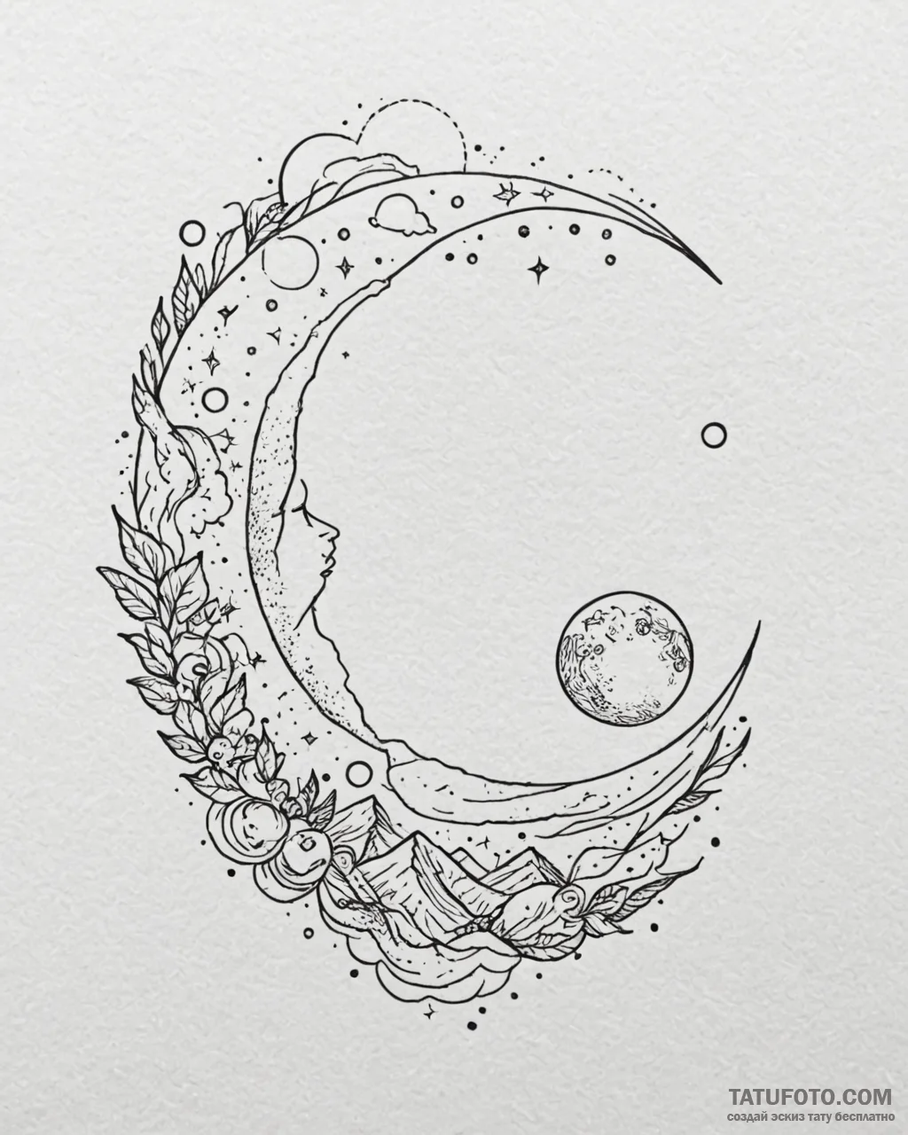 Tat tattoo sketch, dreamer gazing at stars wi... - эскиз тату (№1753437541_0, 25.07.2025 09:59) — Tatufoto.com